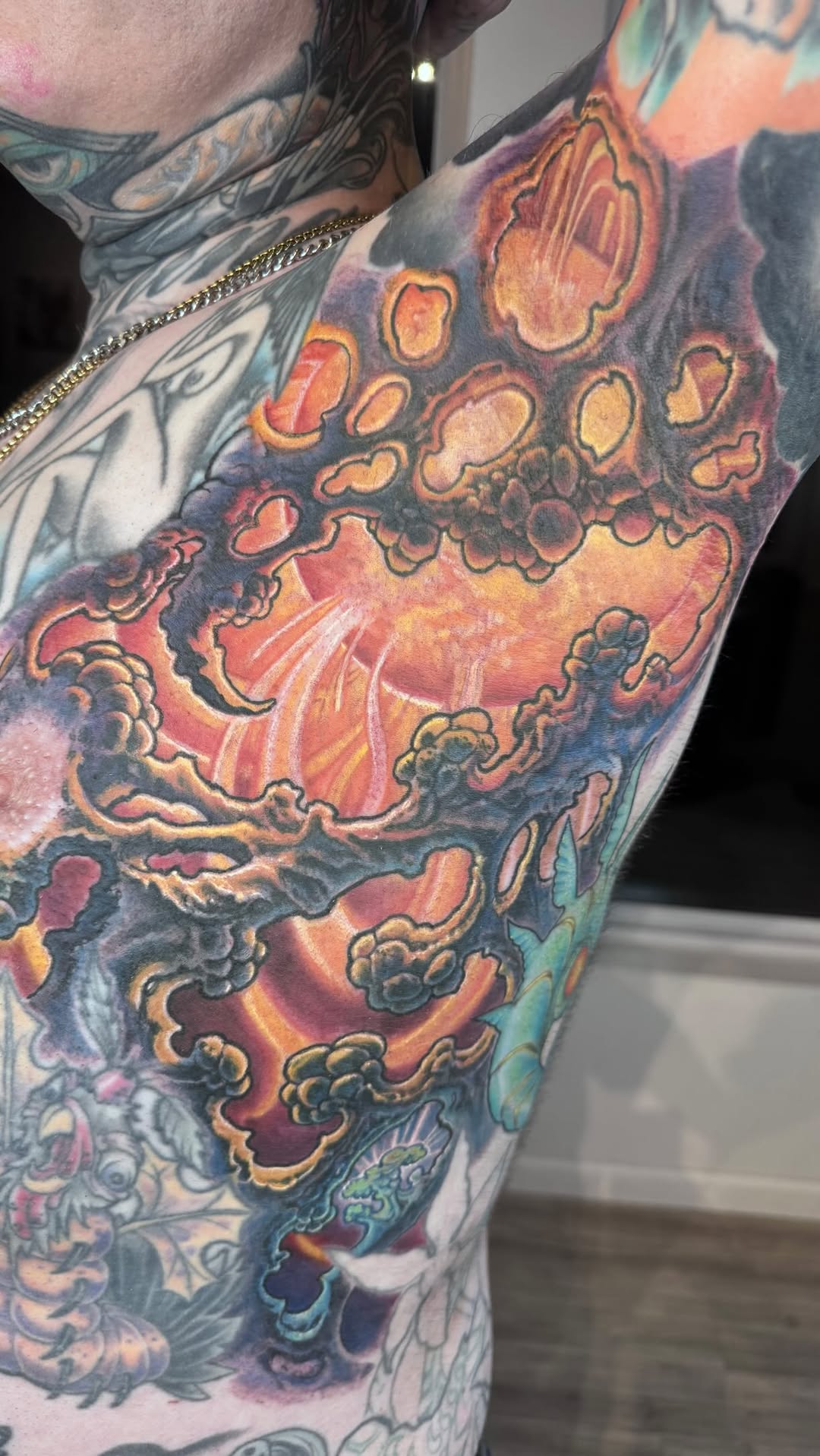 Yesterday… @tattoosbybacon came to @hyperspacestudios to have @guyaitchisonart collaborate on a little rib/…